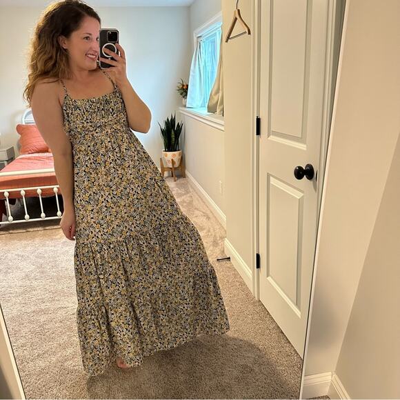 Fame and Partners Blue Yellow Floral Cotton Maxi Dress 2 - Picture 4 of 14